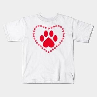 Red Heart Shaped Animal Paw Kids T-Shirt